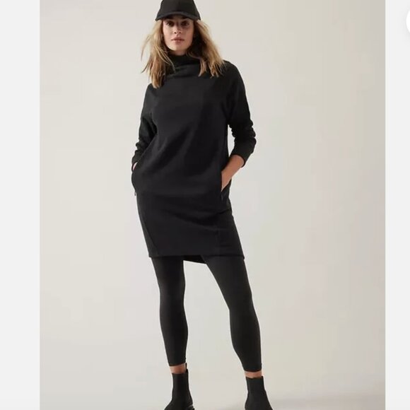 Athleta Cozy Karma Mock Neck Dress Black Medium - Picture 1 of 8